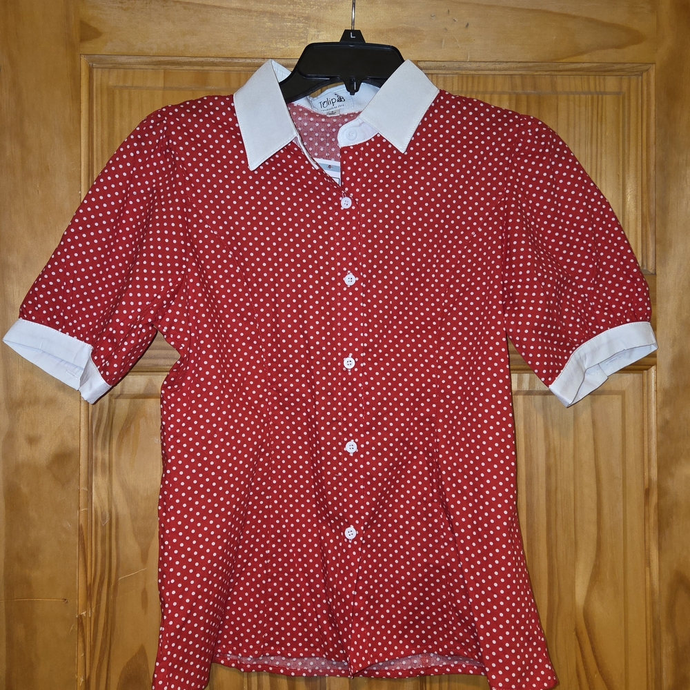 Tulip B Red Polka Dot  Shirt with White Collar